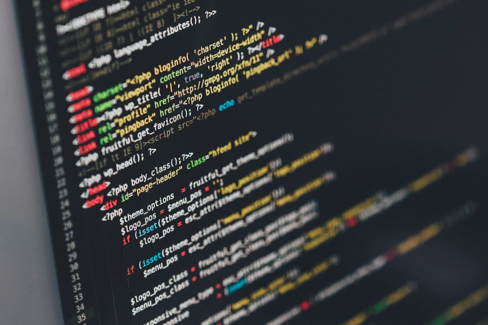 A monitor showing source code in a code editor