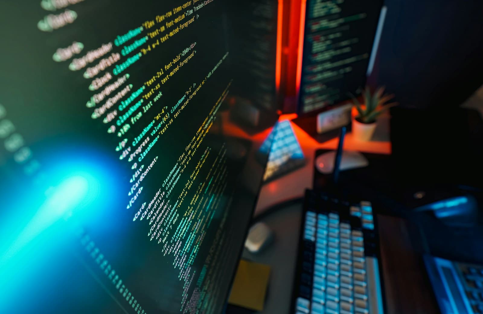 Code on a screen in an engineering workspace